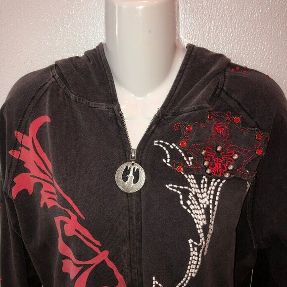 Treasure Rock Womens Size XL Black Rhinestones Full Zip Up Hoodie Jacket - Picture 5 of 12